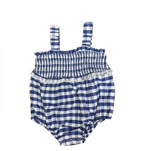 Cat & Jack Blue and White Gingham Smocked Baby Romper NEW Sz 0-3m